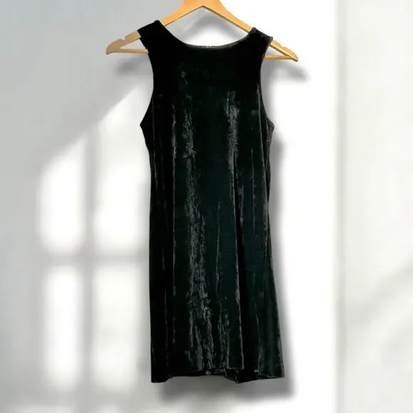 Vintage Betsey Johnson Large 1990s Black Stretch Crushed Velvet Dress Tunic Tank - Picture 9 of 13